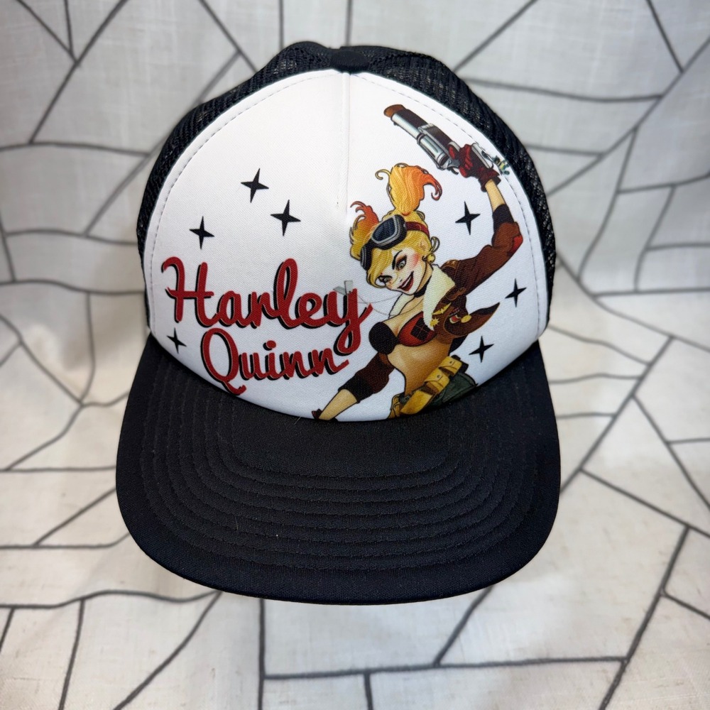 DC Comics Harley Quinn Trucker Hat OSFM Black White Snapback Mesh Cap